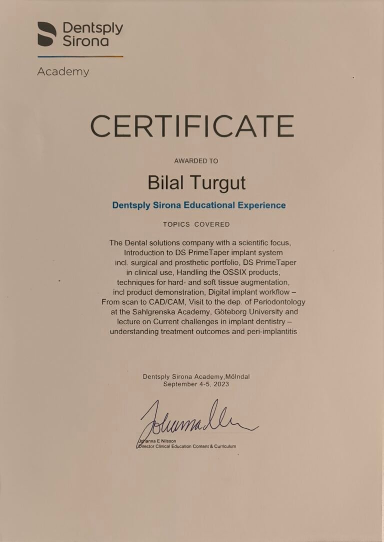 Dentsply Sirona Academy certificate, Mölndal, 2023.