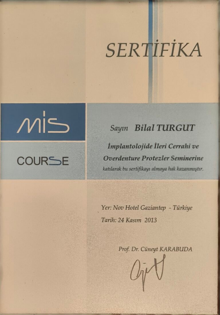 Certificate of attendance, advanced surgery and overdenture prostheses seminar, 2013.